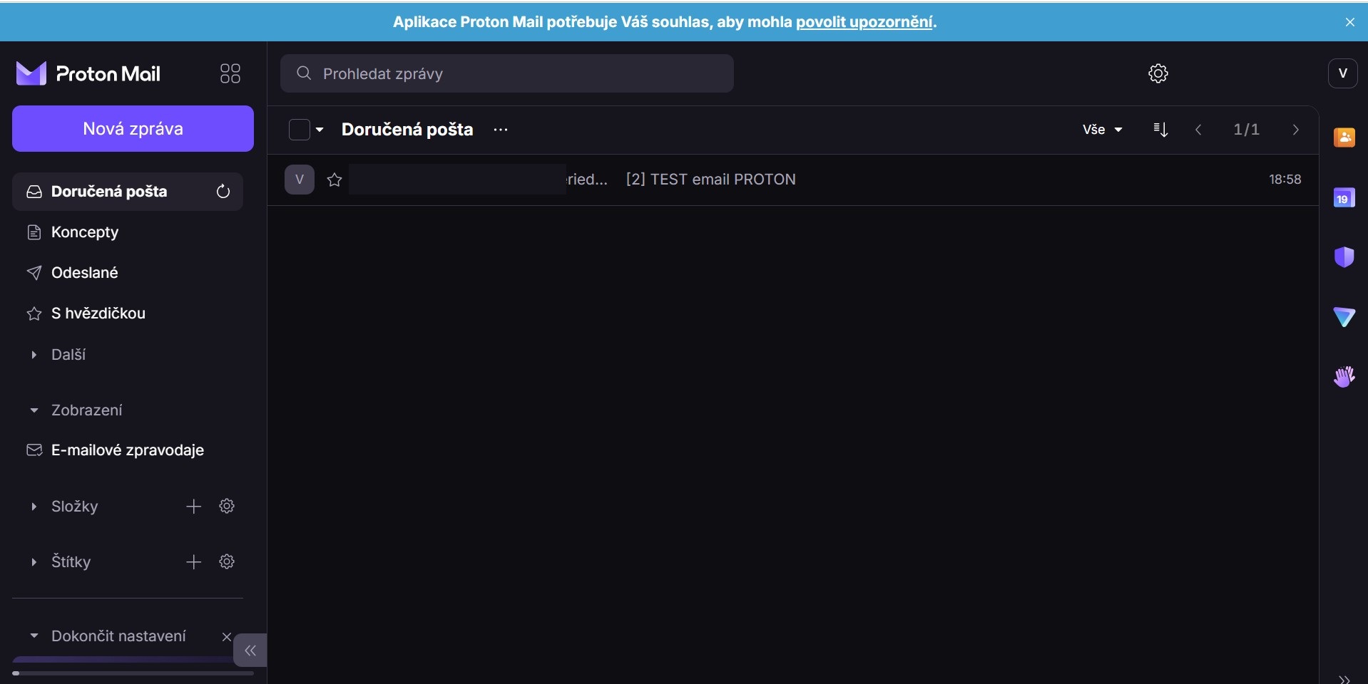 Proton Mail - přehled doručené pošty