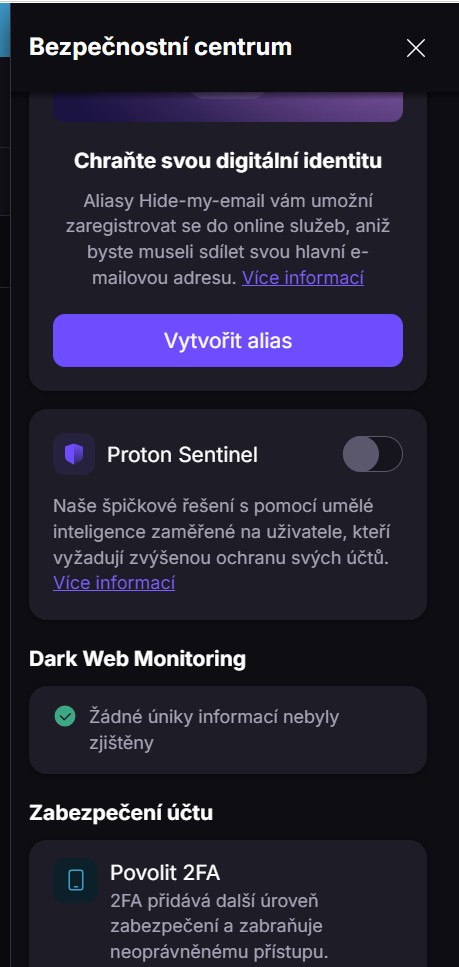 Proton Mail - bezpečnostní centrum s aliasy a Sentinel